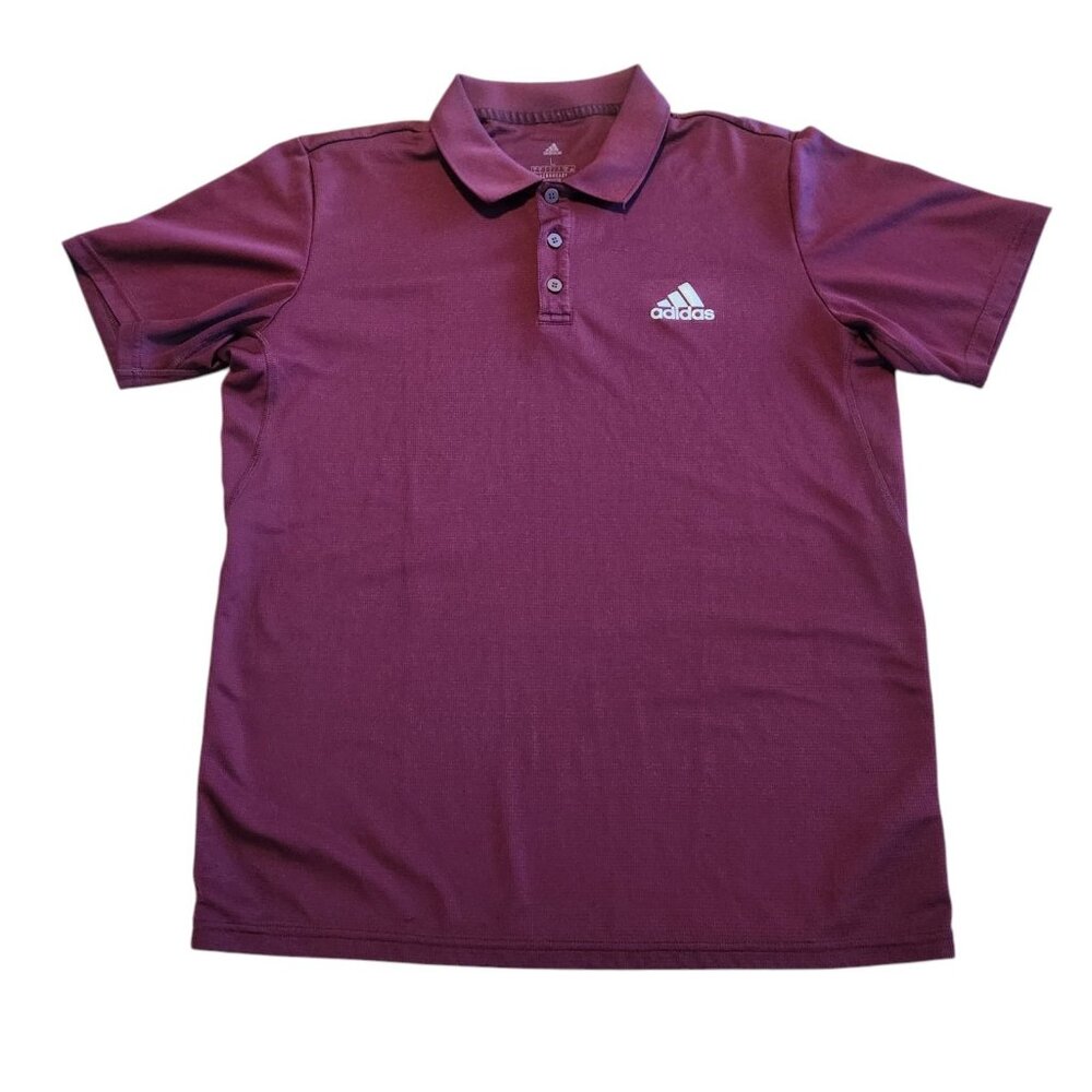 Adidas Aeroready Polo Shirt Burgundy Short Sleeve Polyester Mens Large EUC